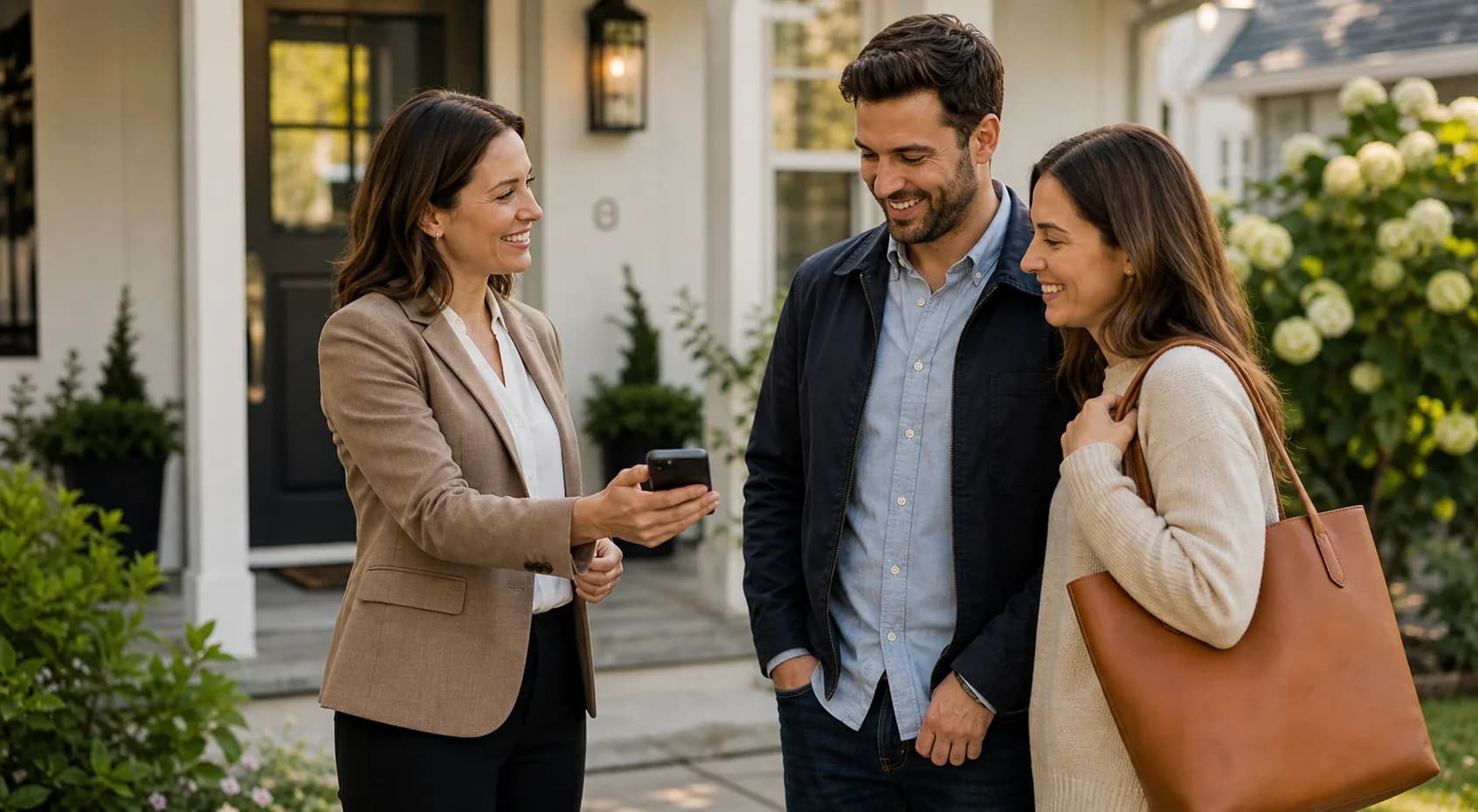 Real estate professional showing a fast mobile website experience to a client