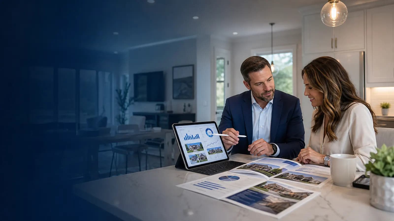 Real estate professional reviewing an automated comparative market analysis with a client